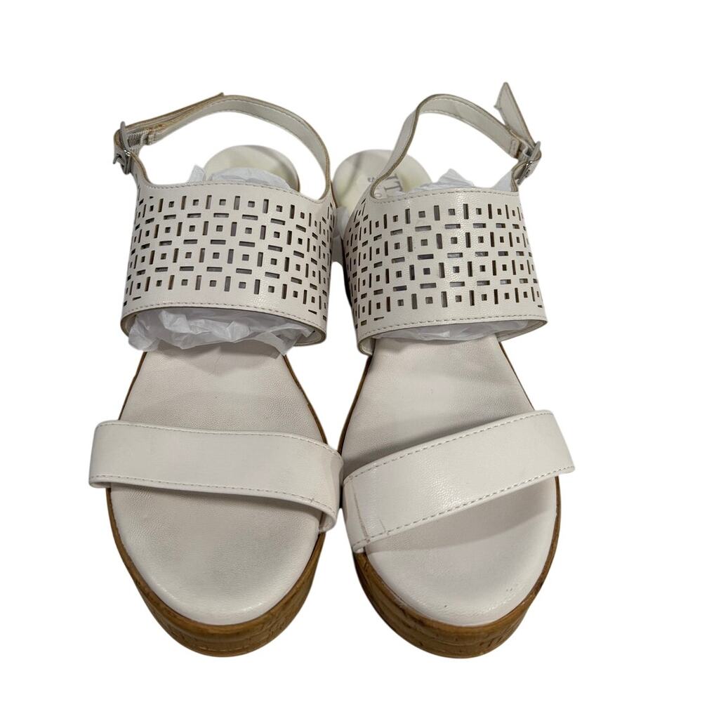 Italian Shoemakers White Laser Cut Platform Wedge Sandals Slingback Shoes Size 9